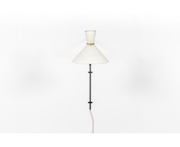 Wall lamp large model in black metal, brass and diabolo lampshade 1950