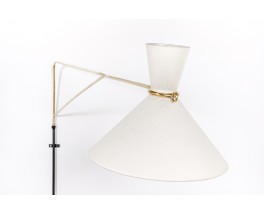 Wall lamp large model in black metal, brass and diabolo lampshade 1950