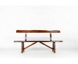 Bench in walnut with backrest brutalist design 1950