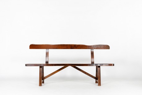 Bench in walnut with backrest brutalist design 1950