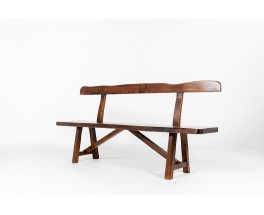 Banc en noyer avec dossier design brutaliste 1950