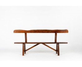 Banc en noyer avec dossier design brutaliste 1950