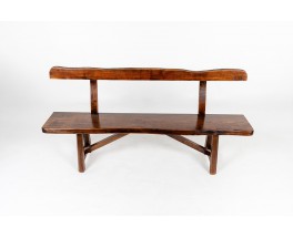 Bench in walnut with backrest brutalist design 1950