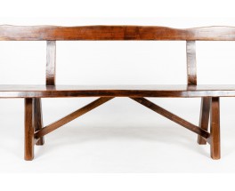 Banc en noyer avec dossier design brutaliste 1950