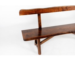 Banc en noyer avec dossier design brutaliste 1950