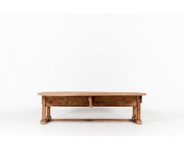 Large coffee table in oak Spanish brutalist design 1900