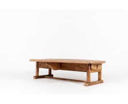 Large coffee table in oak Spanish brutalist design 1900