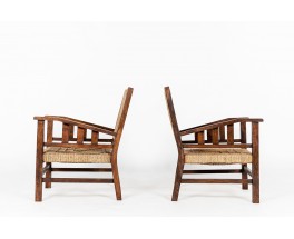 Francis Jourdain armchairs in oak and rope 1930 set de 2
