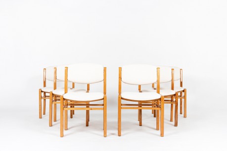 Chaises en orme et tissu bouclette Maison Thevenon édition Maison Regain 1980 set de 6