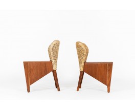 Chaises en acajou et rotin tressé 1950 set de 2