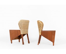 Chairs in mahogany and woven rattan 1950 set of 2