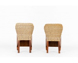 Chairs in mahogany and woven rattan 1950 set of 2