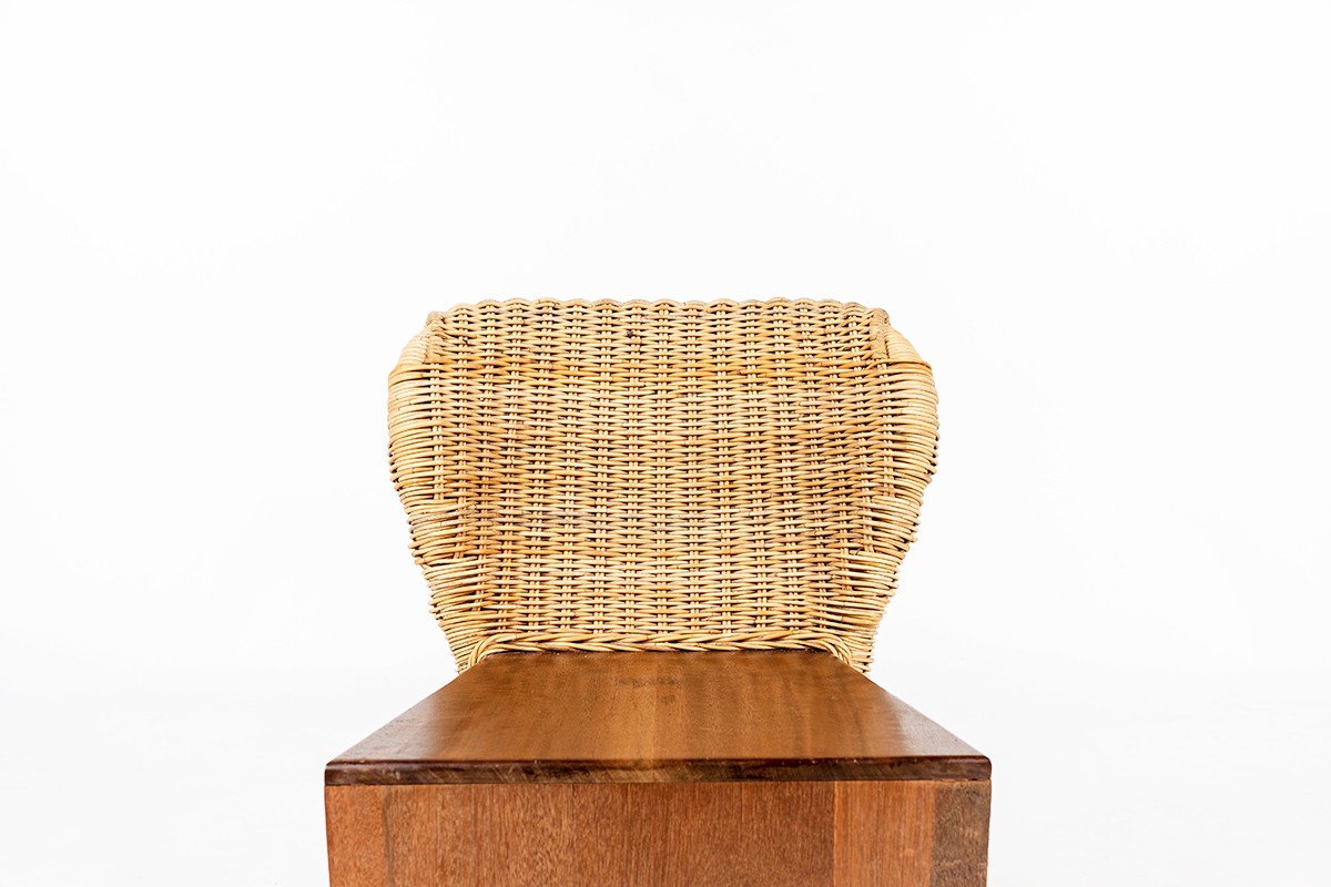 Chairs in mahogany and woven rattan 1950 set of 2