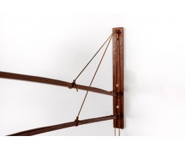 Rupprecht Skrip wall lamp 2 arms in teak and raffia lamshade edition Skrip Leuchten 1950