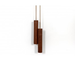 Rupprecht Skrip wall lamp 2 arms in teak and raffia lamshade edition Skrip Leuchten 1950