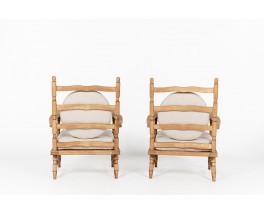 Fauteuils en chêne et coussin en lin 1950 set de 2