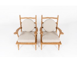 Armchairs in oak with linen cushions 1950 set of 2