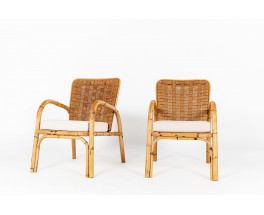 Armchairs in rattan, rope and linen 1950 set of 2