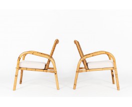 Armchairs in rattan, rope and linen 1950 set of 2