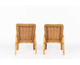 Armchairs in rattan, rope and linen 1950 set of 2