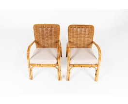 Armchairs in rattan, rope and linen 1950 set of 2