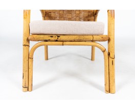 Fauteuils en rotin, corde et lin 1950 set de 2