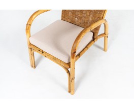 Armchairs in rattan, rope and linen 1950 set of 2