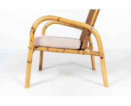 Armchairs in rattan, rope and linen 1950 set of 2