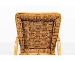 Armchairs in rattan, rope and linen 1950 set of 2