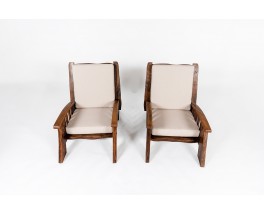 Armchairs in oak and linen brutalist design 1950 set of 2