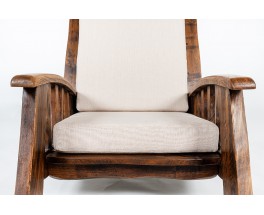 Armchairs in oak and linen brutalist design 1950 set of 2