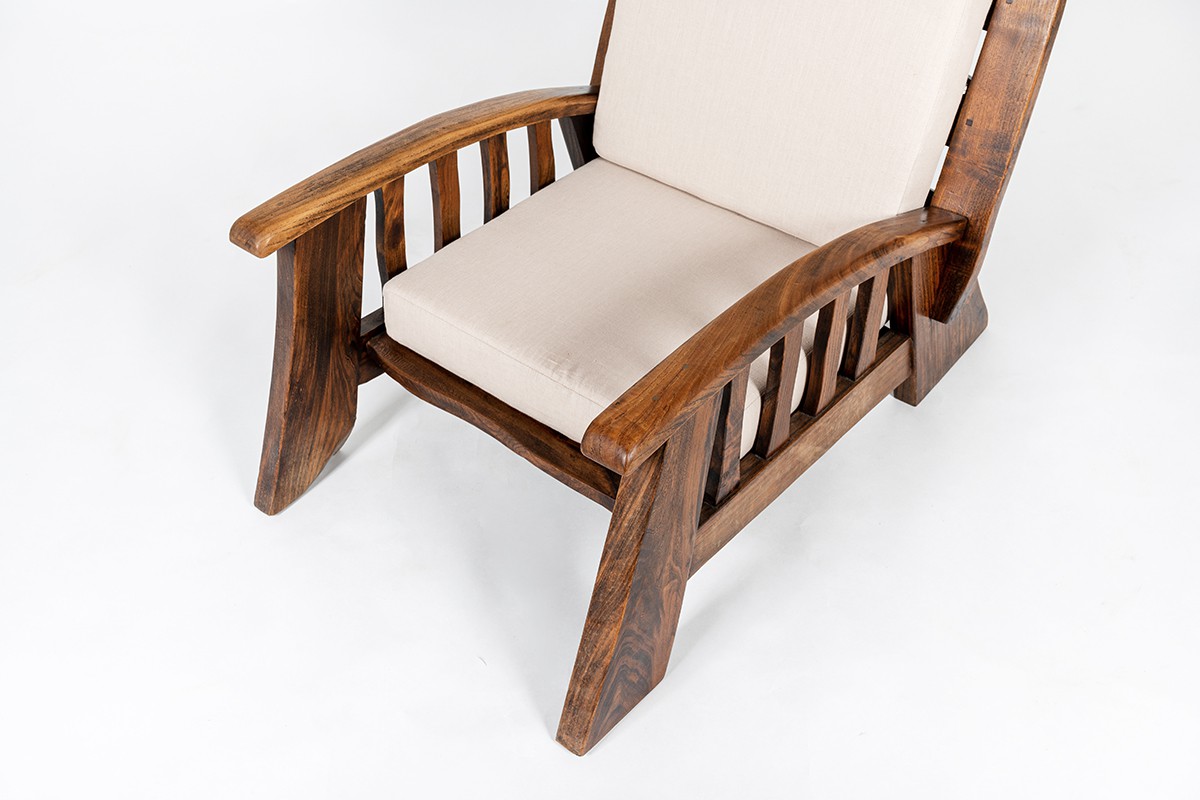 Armchairs in oak and linen brutalist design 1950 set of 2