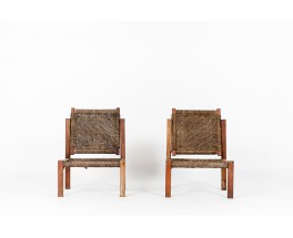 Low chairs in teak and rope 1950 set of 2