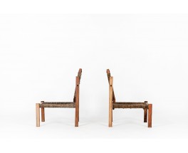 Low chairs in teak and rope 1950 set of 2