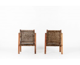 Low chairs in teak and rope 1950 set of 2