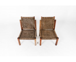 Low chairs in teak and rope 1950 set of 2