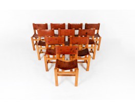 Chairs in elm and leather edition Maison Regain 1980 set of 10