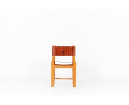 Chairs in elm and leather edition Maison Regain 1980 set of 10