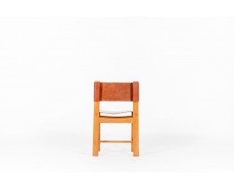 Chairs in elm and leather edition Maison Regain 1980 set of 10