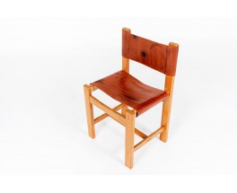 Chairs in elm and leather edition Maison Regain 1980 set of 10