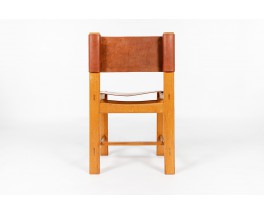 Chairs in elm and leather edition Maison Regain 1980 set of 10