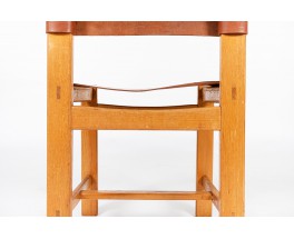 Chairs in elm and leather edition Maison Regain 1980 set of 10