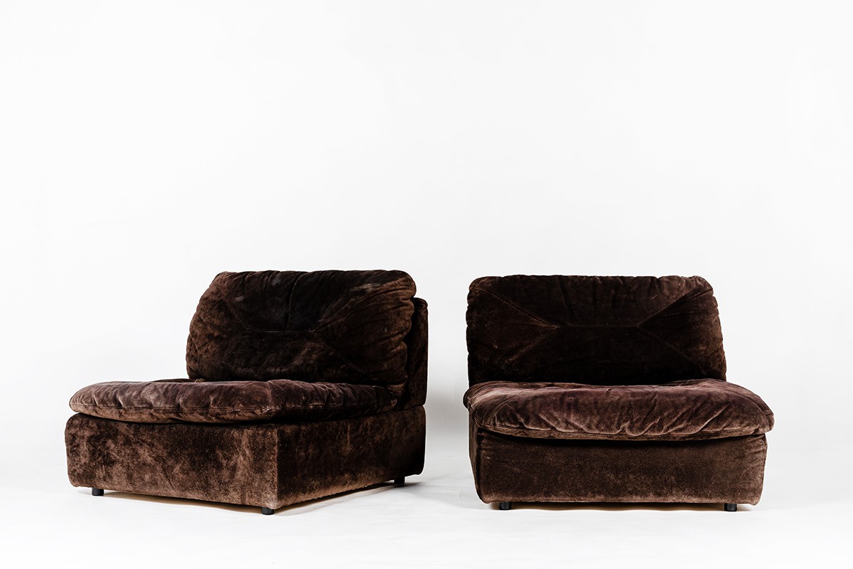 Low chairs in alcantara edition Meuble Roset 1970 set of 2