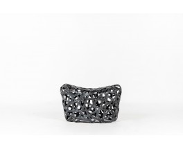 Stool in interwoven black wooden Japanese design 1980