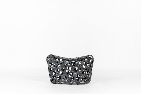 Stool in interwoven black wooden Japanese design 1980