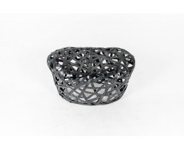 Stool in interwoven black wooden Japanese design 1980