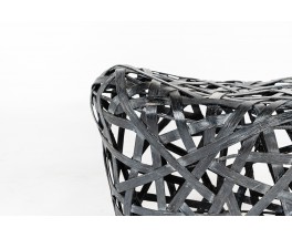 Stool in interwoven black wooden Japanese design 1980