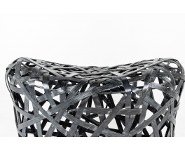 Stool in interwoven black wooden Japanese design 1980