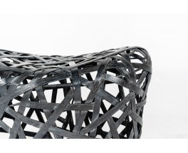 Stool in interwoven black wooden Japanese design 1980