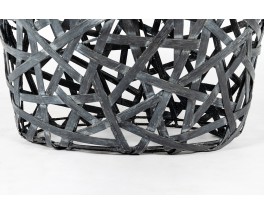 Stool in interwoven black wooden Japanese design 1980